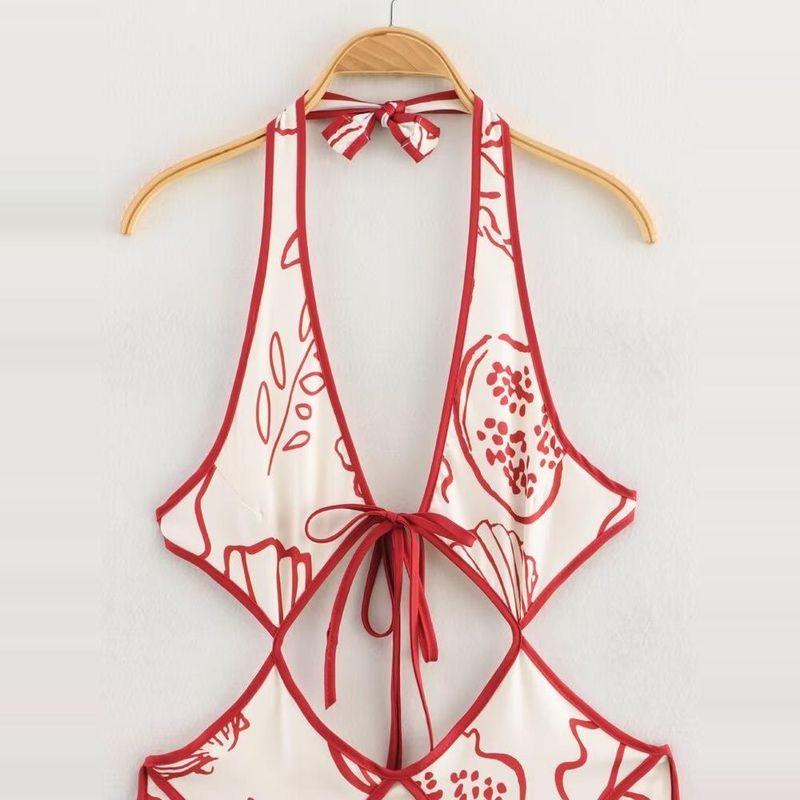 Kaslead New Arrival Women's Clothing Fashion Style Fashion Minimalist Sexy Halter Floral Cut Out Long Dress