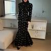 2026 Spring Cross-border European and American Women's Clothing Black Floral Waist Long-sleeved Top Fishtail Waist Thin Skirt 