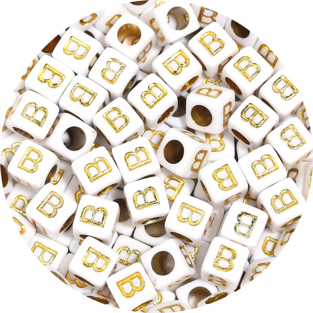 100pcs A-Z Acrylic Letter Square Beads Gold Color 6mm Large Hole Loose Bead for DIY Bracelet Necklace Jewelry Beaded Accessories