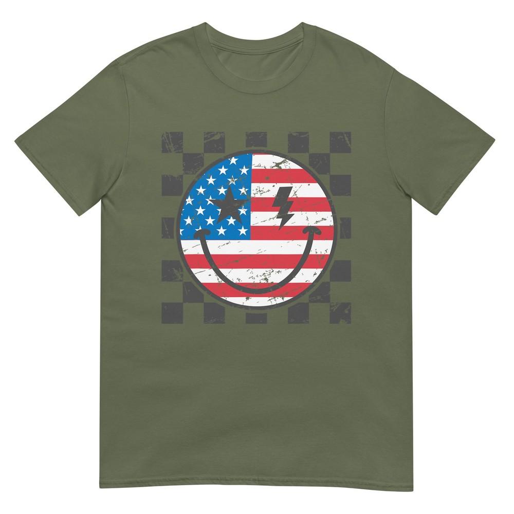 Happy 4th Of July Groovy Smile Face Red White Blue Usa Tshirt