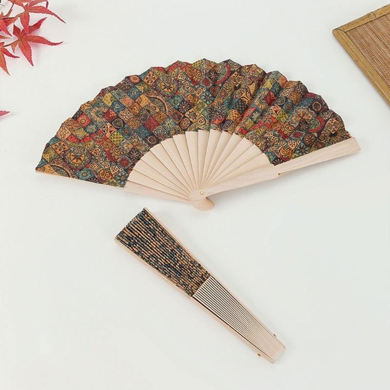 Sophisticated Colorful Checkered Pattern Hand Fan Vintage Ethnic Styles Folding Fan for Performances and Collection