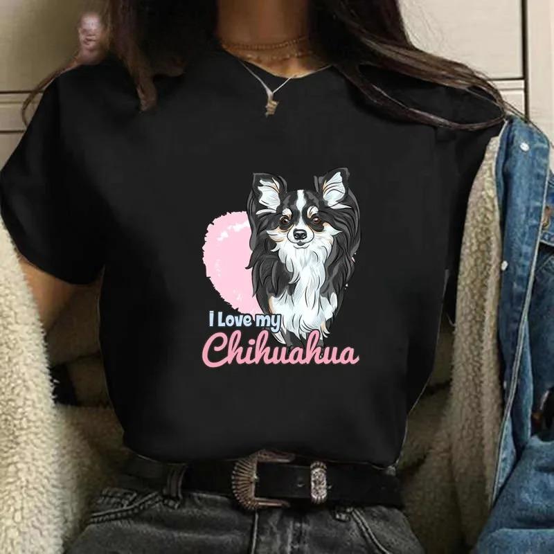 Cute Chihuahua Tshirt Womens Print I Love My Dog Chihuahua Tshirt Womens Summer Short Sleeve Top Y2k Tshirt