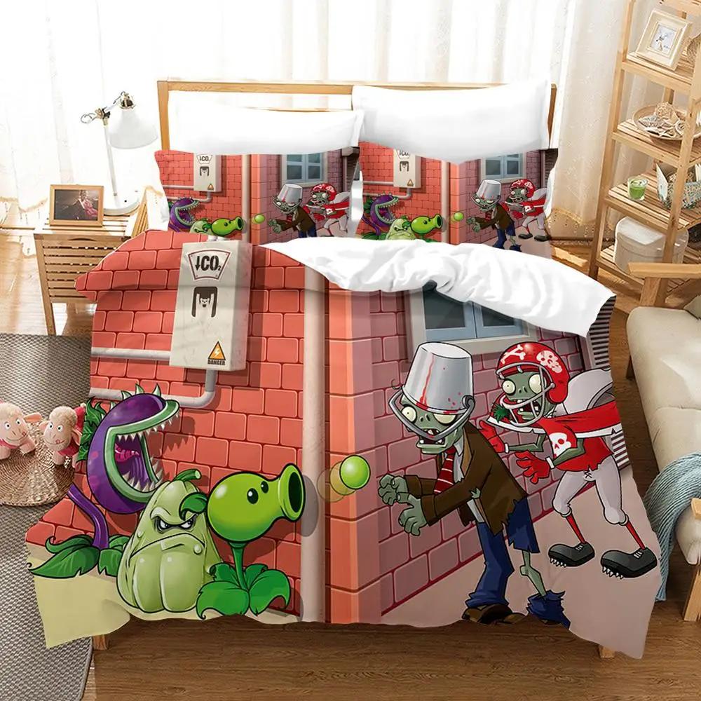 3D Printed Plant Zombie Bedding Set Boys Girls Twin Queen Size Duvet Cover Pillowcase Bed Kids Adult Fashion Home Textileextile