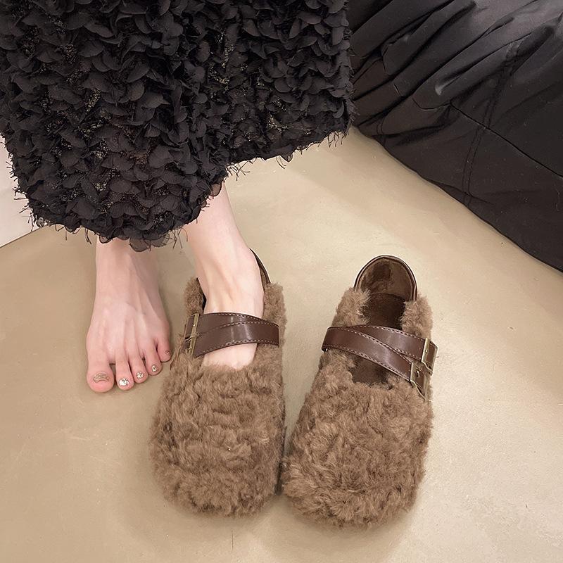 

Туфли Мао Мао на толстой подошве с увеличением высоты, женские, тапочки Мао Мао, новая зимняя мода 2025, две носки, одна педаль, туфли Дуду 40 темно-коричневого