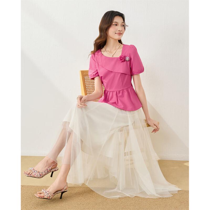 IEF Elegant French Style Waist-Cinching Dress Top