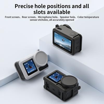 Carcasă de protecție din silicon pentru cameră sport, cu capac de lentilă, protector de ecran și frânghie de agățat pentru Dji Osmo Action 5 Pro