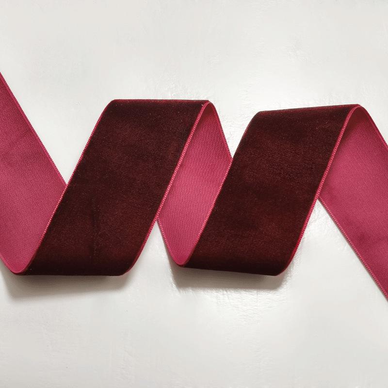 Bordeauxrotes einseitiges Seidenvelours beflocktes Band für DIY-Schleifen und Geschenkverpackung