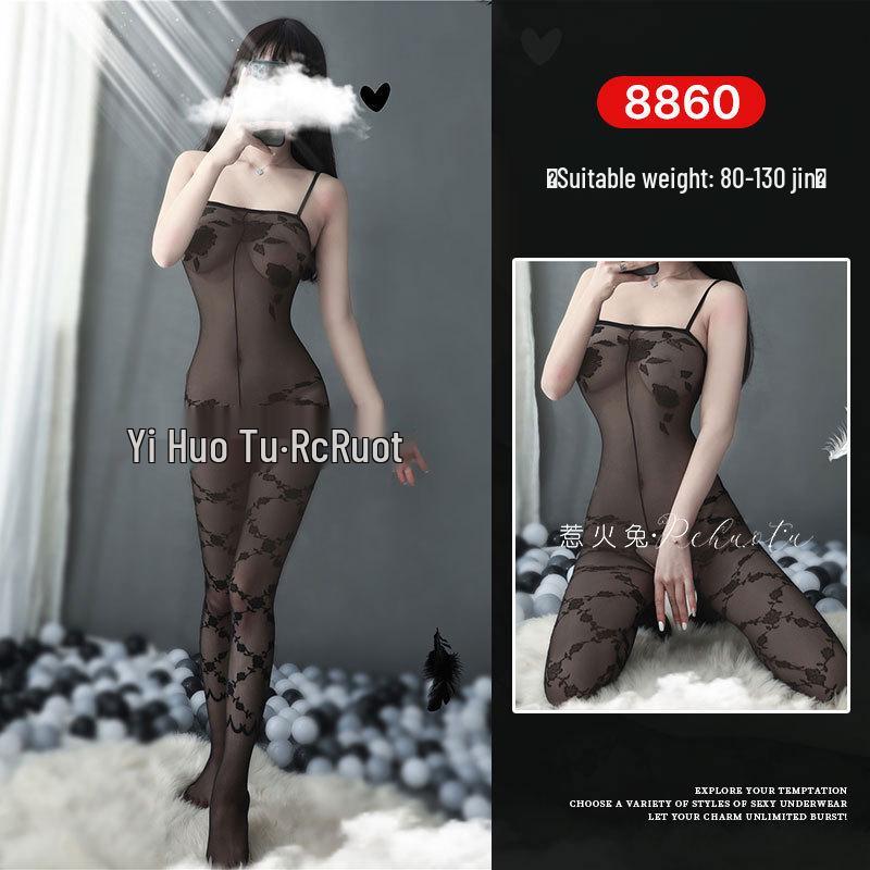 Seductive Rabbit Silk Bondage Lingerie Set: Open Crotch, Tearable Bodysuit with Garter and Stockings