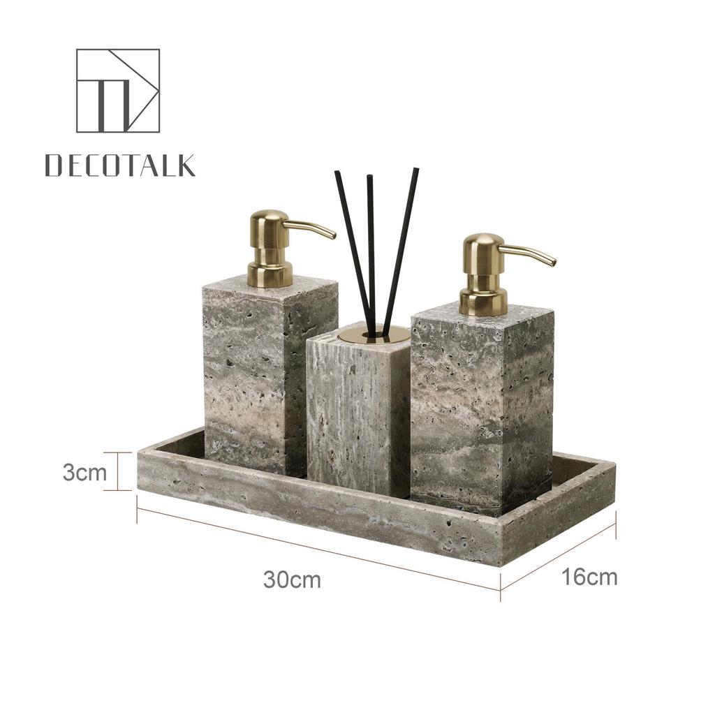 Set da Bagno Travertino Grigio Argento Wabi-Sabi: Vassoio e Decorazione per Lavabo.