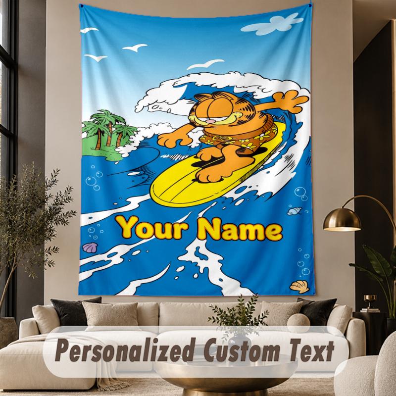 Custom Text Printed Tapestry Garfield Pattern Large Wall Hanging Indoor Room Decor