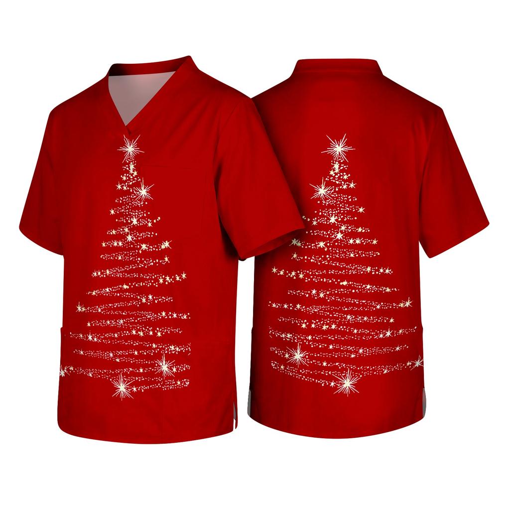 Men's Christmas Themed Holiday Caregiver Uniform for Work In Hospitals and Clinics