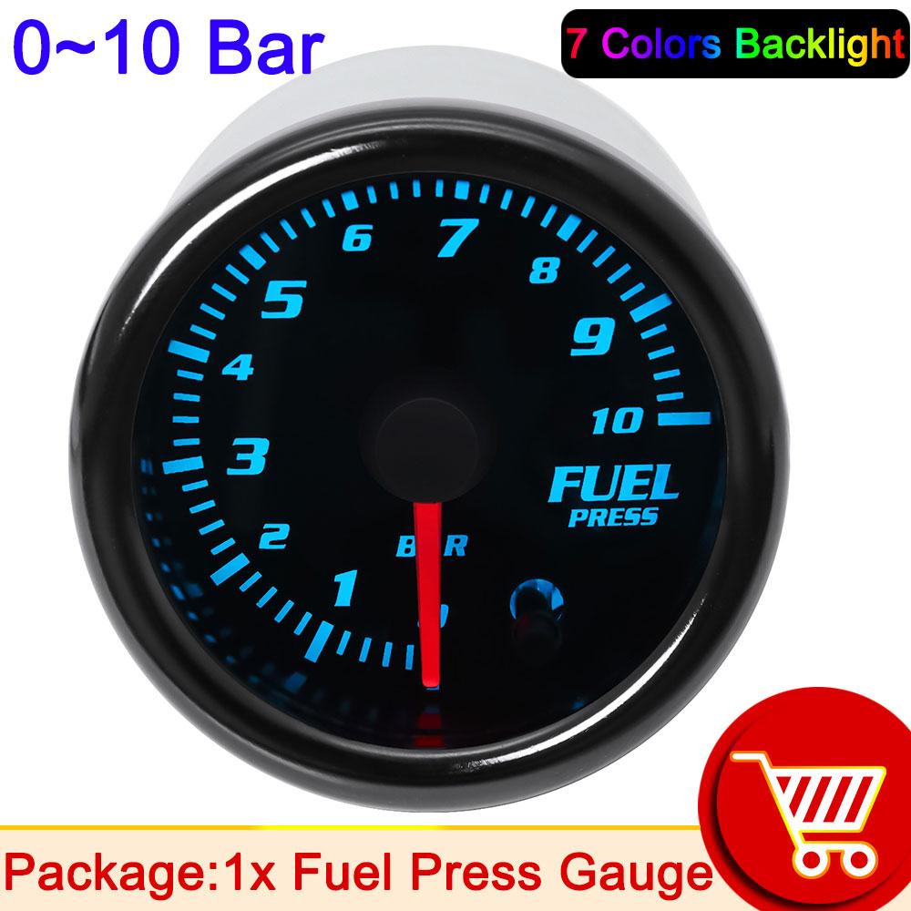 7 Colors Backlight 52mm Fuel Pressure Gauge 0~10 Bar 12V Car Oil Pressure Meter with Fuel Press Sensor Car Parts Accessories Fuel press gauge