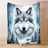 Blue Eyed Wolf Fleece Blanket Winter Forest Print Throw Soft Warm All Season Bedding Home Decor Gift For Wildlife Lovers