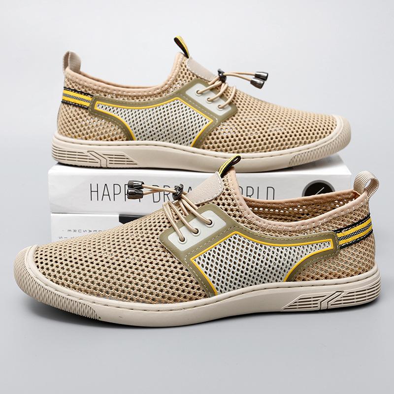 

Летняя повседневная мужская обувь 2024 года, летние дышащие сетчатые туфли, полые ленивые туфли, мужские спортивные сетчатые туфли с мушкой 38 хаки