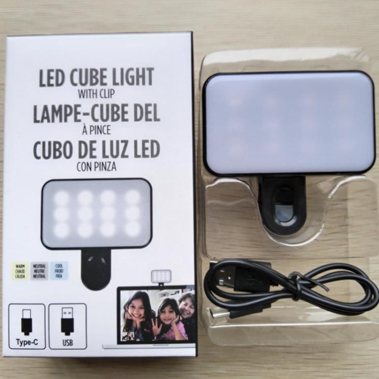 Selfie Fill Light Rechargeable 3 Color Temperature Clip On For Phone, Laptop, Tablet Meeting