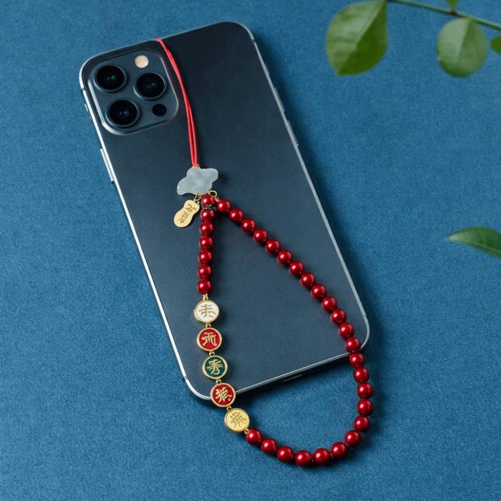 High-end Red Rope Mobile Phone Chain Handmade Woven This Life Year Pendant  Fashion Accessories