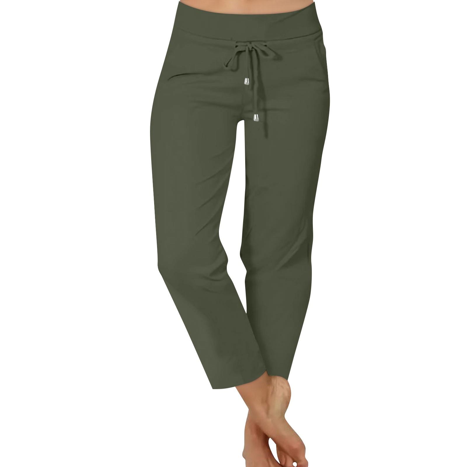 

Женские однотонные повседневные брюки с эластичной резинкой на талии и высокой талией, брюки 9/10, спортивные повседневные брюки L темно-зеленого