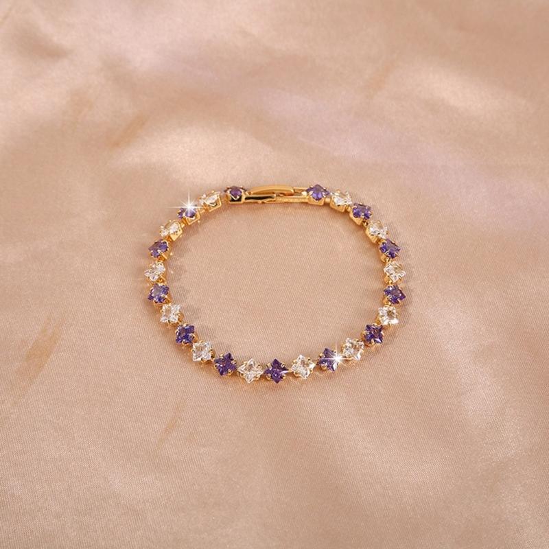 Geometric Pattern Cubic Zirconia Tennis Bracelet Gold Plated Copper Chain Wristband Wrist Accessory For Women Men