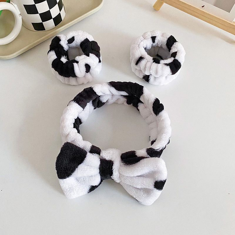 

2/3 шт. Повязка на голову с коровьим принтом, завязанная, набор браслетов на запястье с коровьими рожками в горошек, для умывания, повязка на голову, милая