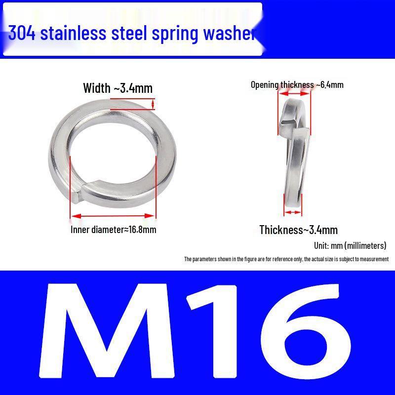304 Stainless Steel Open Type Elastic Spring Washer, Spacer for M2, M3, M4, M6, M8, M14, M20, M24