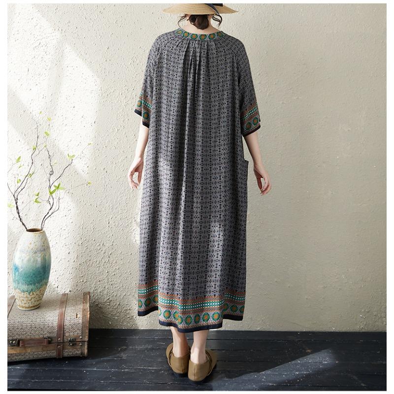 DIMANAF Nuevo 2026 Mujer Tallas Grandes Verano Playa Dama Estampado Vintage Vestido Largo Holgado Oversize Maxi Vestido de Sol Ropa