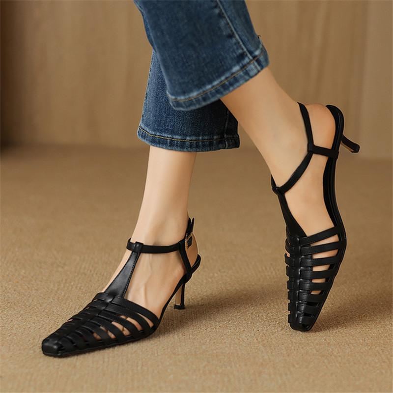 Mode Neue Sommersandalen Spaltledersandalen für Damen Mode Eckige Zehenpartie Hohe Absätze Zehenbedeckende Sandalen Damenschuhe Gladiatorenschuhe