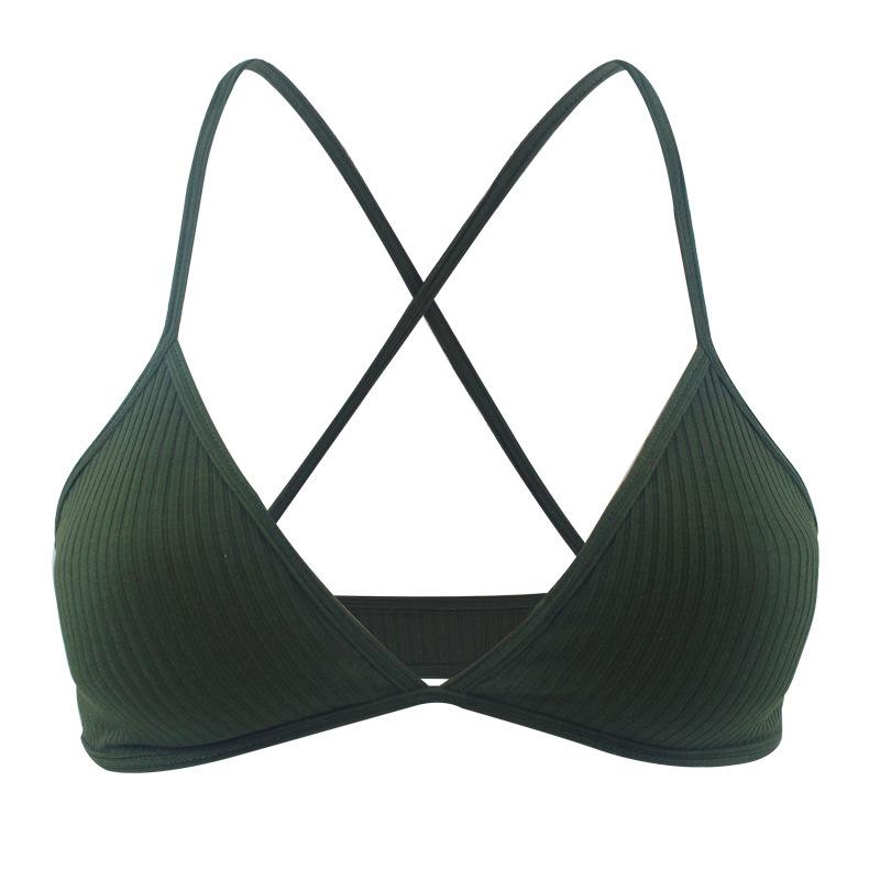 Cross Back Cotton Triangle Bralette - Wireless, Breathable, Lightly Fitted Ribbed Underwear