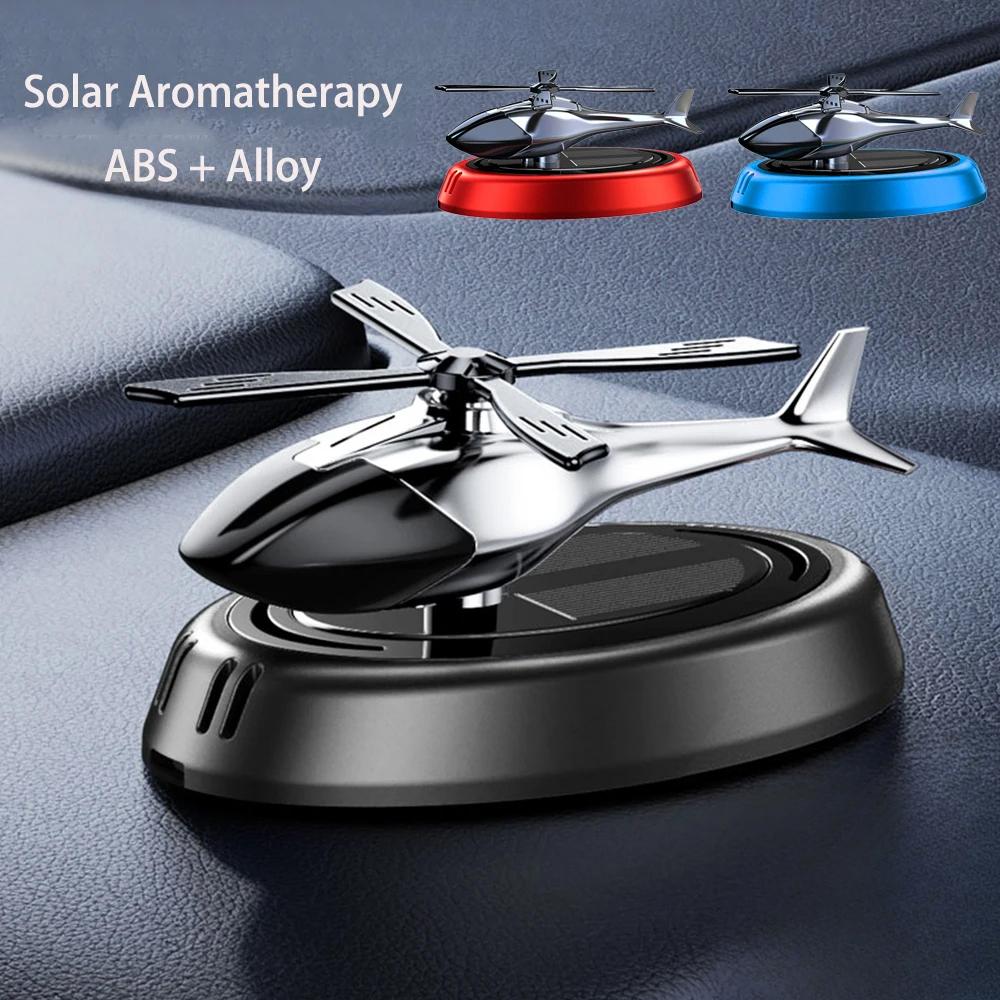 Solar Powered Rotation Helicopter Solar Aromatherapy Car Air Freshener Alloy ABS Wooden Fragrance Auto Aroma Diffuser