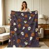 Soft Cozy Flannel Halloween Pattern Throw Blanket All Season Warm Lightweight Blanket for Sofa Couch Bedroom Office Living Room Spooky Pumpkin Skull B