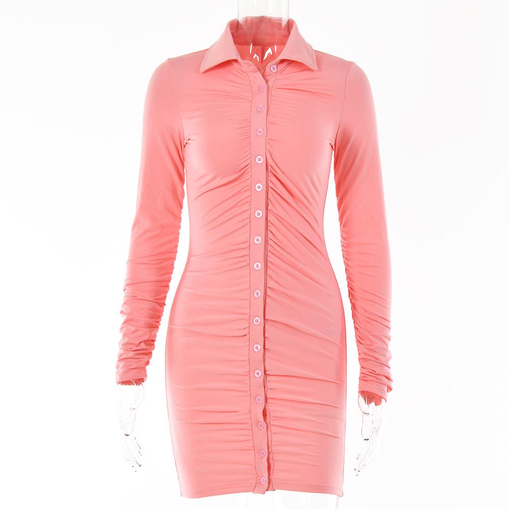 Ins Sexy Internet Celebrity Hottie Lapel Tight Skirt Summer New Single-breasted Cardigan Pleated Dress