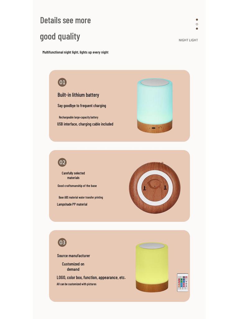 Nachtlicht mit Touch-Steuerung: Nachttischlampe zum Füttern des Babys & für entspannende Atmosphäre mit farbigem, weichem Schein