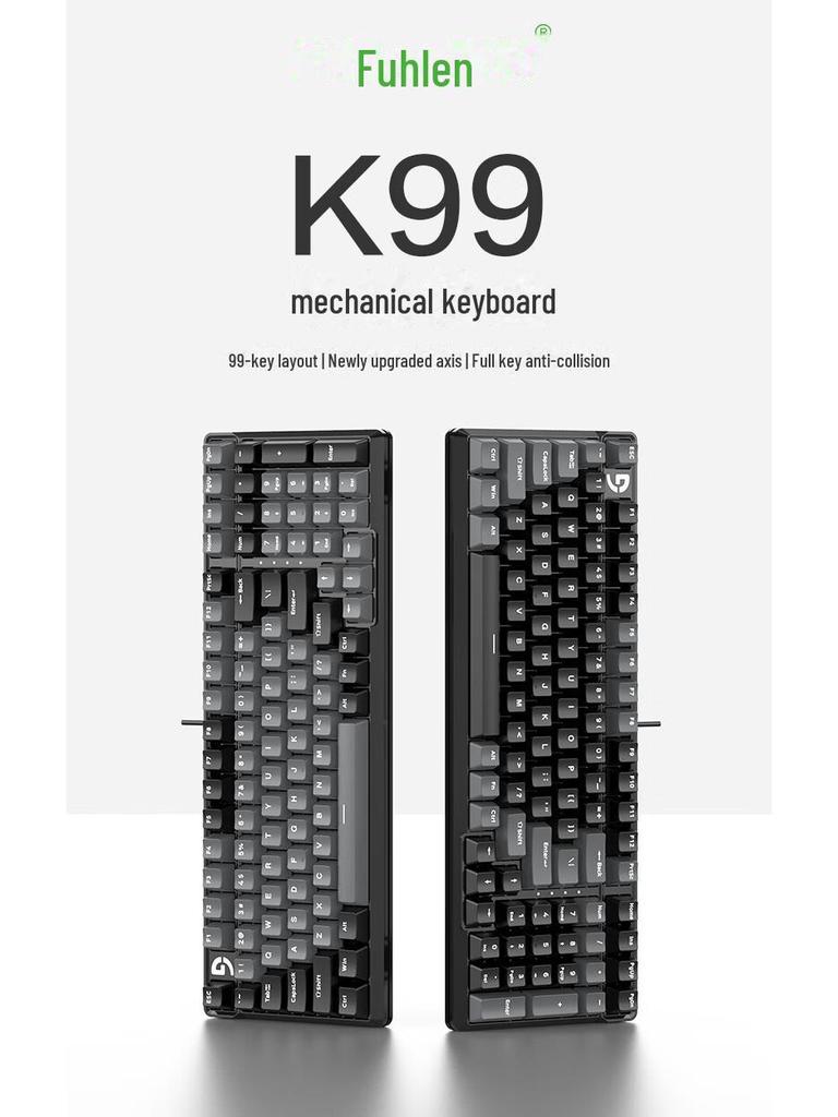 Fuller K99 Kabelová mechanická herní klávesnice: Univerzální klávesnice s 99 klávesami pro stolní počítače, notebooky, kancelář, e-sporty a internetové kavárny.