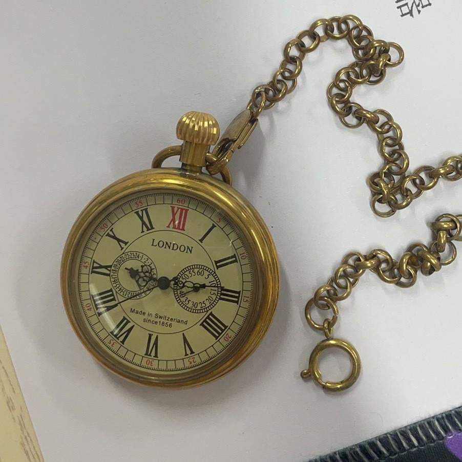 Brass Uncovered Roma Five-Pin Manual Mechanical Large Pocket Watch