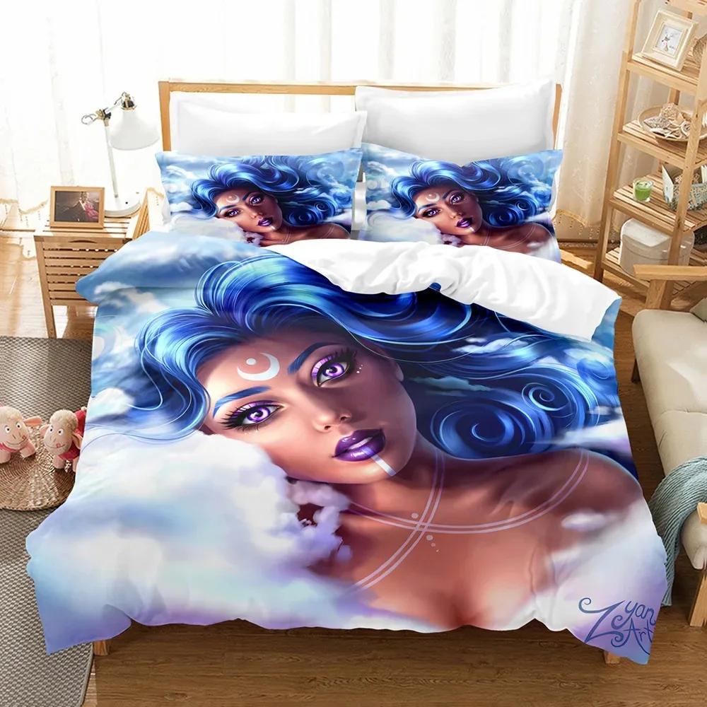 African Duvet Cover Set King Queen Size Modern Stylish Black Woman with Garland Decorative Polyester Bedding Set for Girls Women