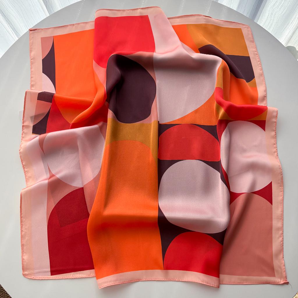 Luxury Square Scarf For Women Elegant Ladies Hijab Color Print Neckerchief Bandanas Spring Soft Stain Faux Silk Scarves Shawl
