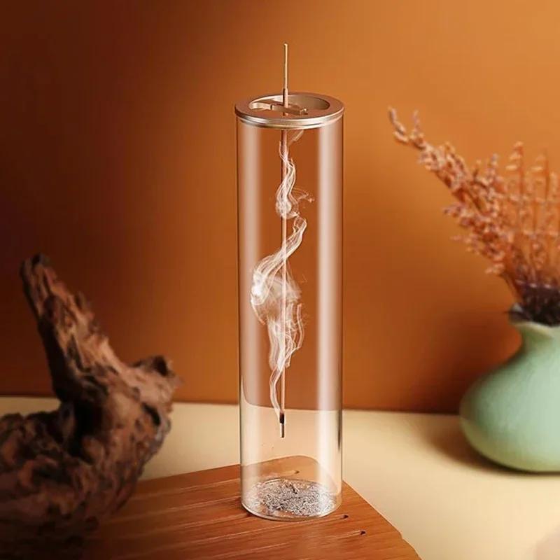 Upside-Down Incense Holder with Metal Clip & Glass Base - Dust-Proof Hanging Burner for Home Spa Zen Decor, Meditation Tool