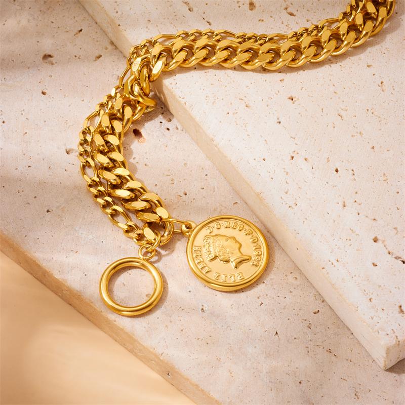 DIEYURO 316L Stainless Steel Portrait Charm Bracelet Womens Fashion Gold-plated Wrist Chain Jewelry Party Gift pulseras mujer