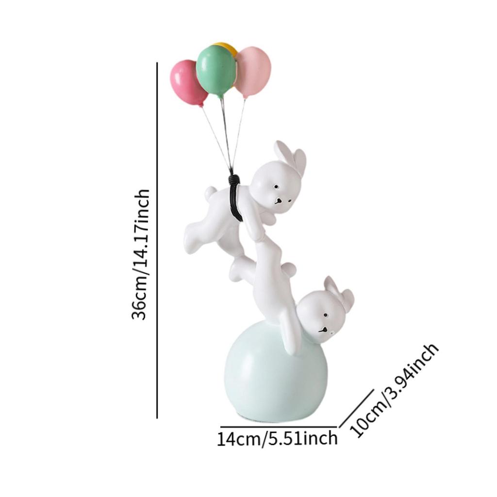 Balloon Bunny Figurine, Creative Resin Flying Bunny Figure Sculpture Ornaments for Bedroom, Living Room, Desktop, Bookshelf