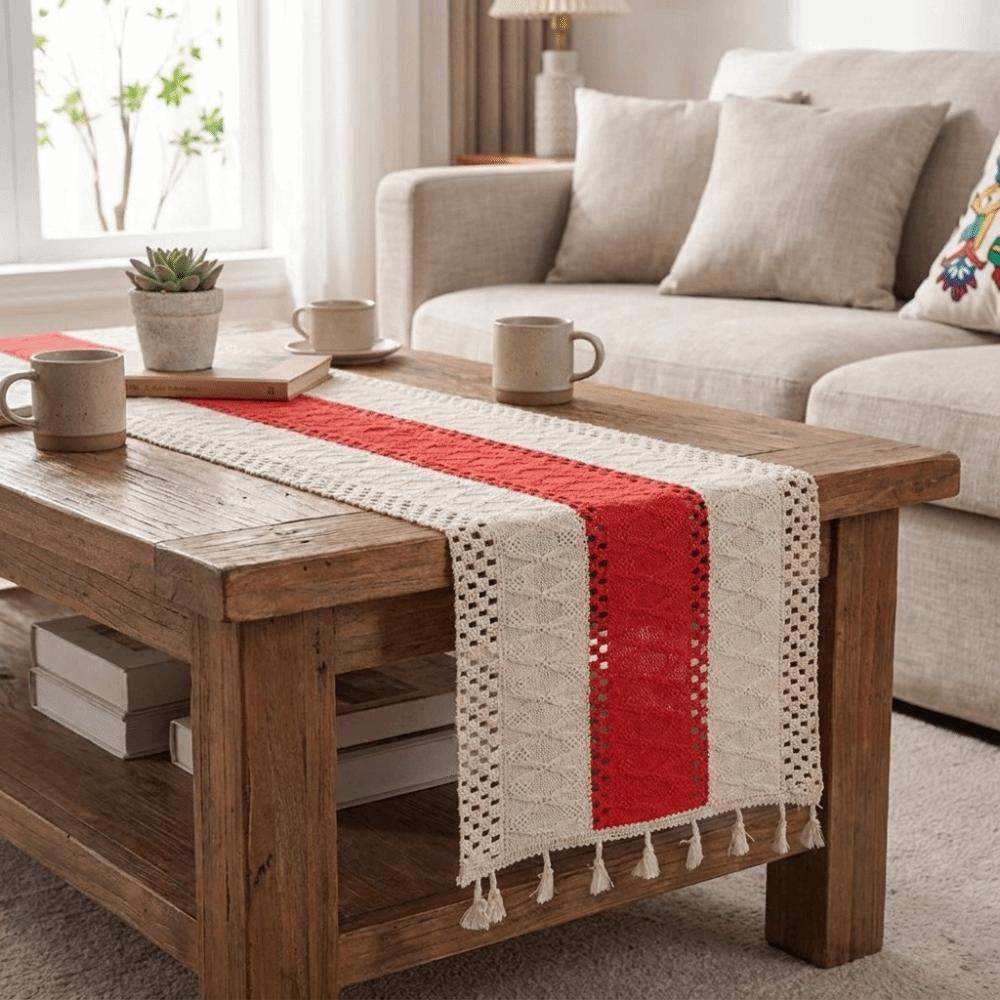 Soft Bohemian Table Flag Splicing Macrame Table Mat Knitted Hollow-out Table Runner  Dining Table