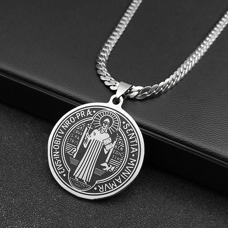 San Benito Exorcist Pendant Necklace for Women Men Stainless Steel Christian Saint Benedict Religious Amulet Chain Jewelry