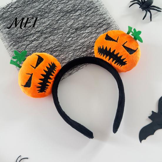 Holiday Headwear for Kids Adults Halloween Plush Pumpkin Headband, Fuzzy Orange Ghost Face Cute Headpiece Hair Accessories Women Costume Cosplay Theme