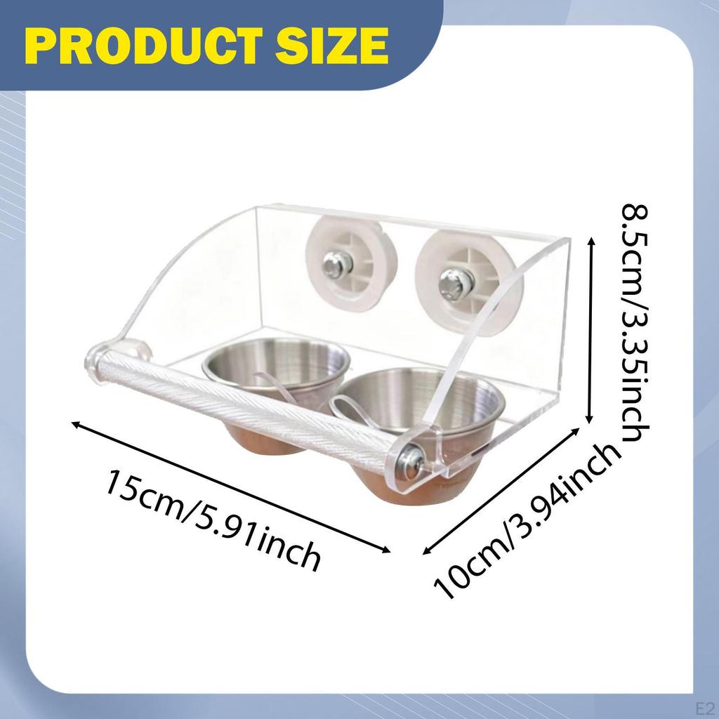 Bird Feeder for Cage Stainless Steel Bowls Transparent Acrylic Spillproof Perch Feeding Station