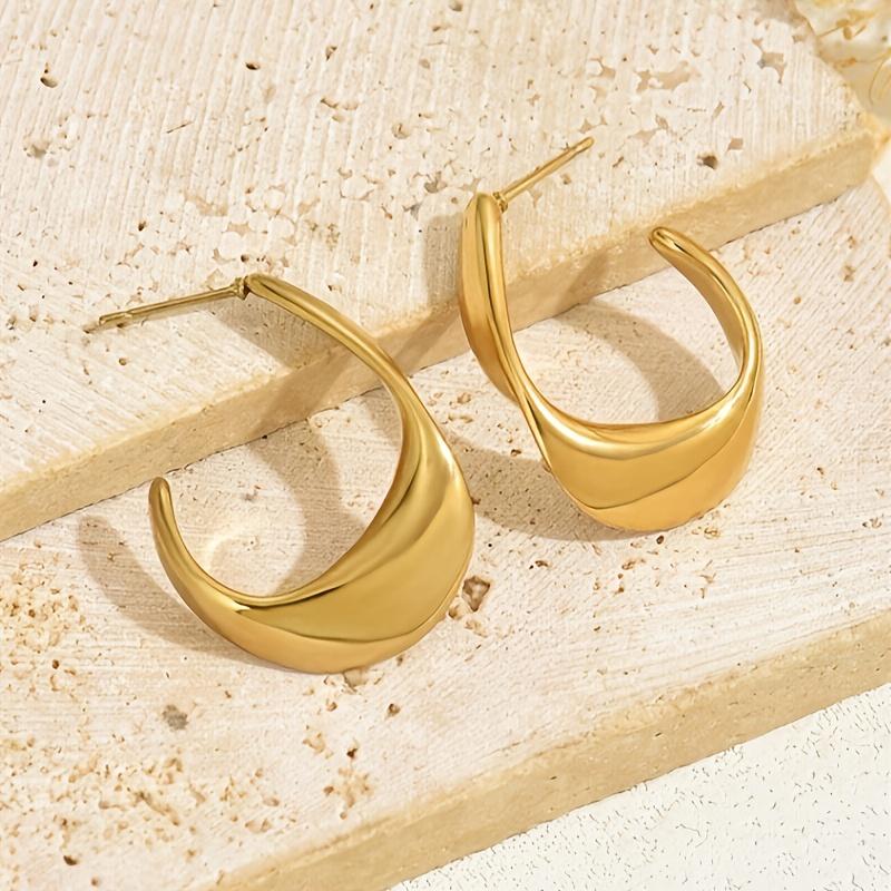 Luxury Chunky Golden Stainless Steel Hoop Earrings Cubic Glossy Round Ears Clips Trendy Jewelry For Wedding Party