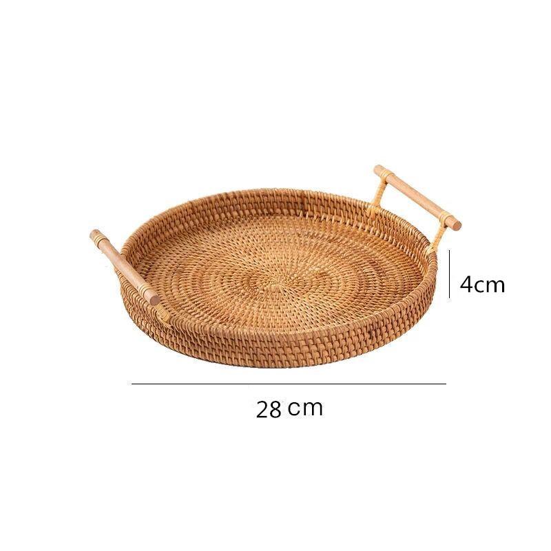 Vietnamese Rattan Woven Double-Handle Tray and Picnic Basket Organizer