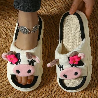 Damen Cartoon Kuh Hausschuhe Herbst Plateau Weiche Hausschuhe Lieblich Weiche Sohlen Damen Hausschuhe Rutschfeste Wolken-Sandalen