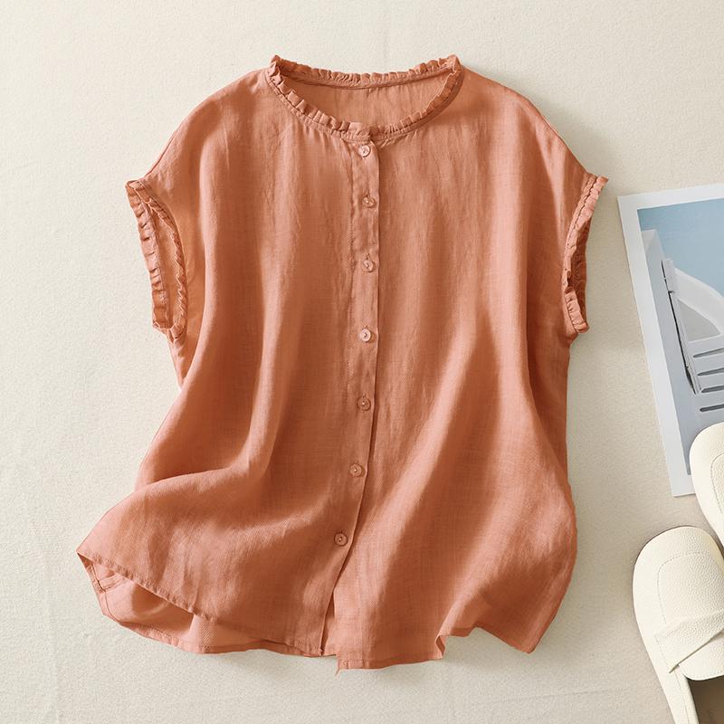 Japan Korean Style Summer Solid Color Cotton Linen Shirt Women O-Neck Sleeveless Casual Loose Vest Blouse Tops