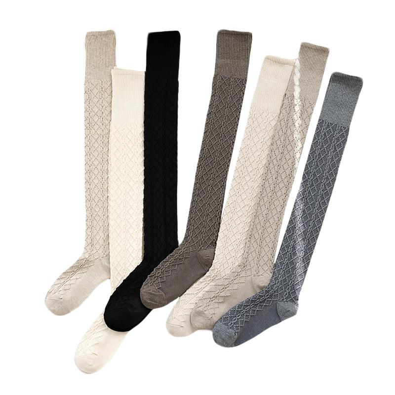 Knee Socks Women'S Autumn And Winter Solid Color Japanese Jk Calf Socks Cotton Relief Twist Simple White High Tube Socks Knee Pads