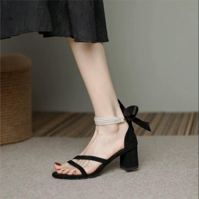 Medium Heel Low Top Sandals Square Head Open Toe Thick Heel Versatile Fashion