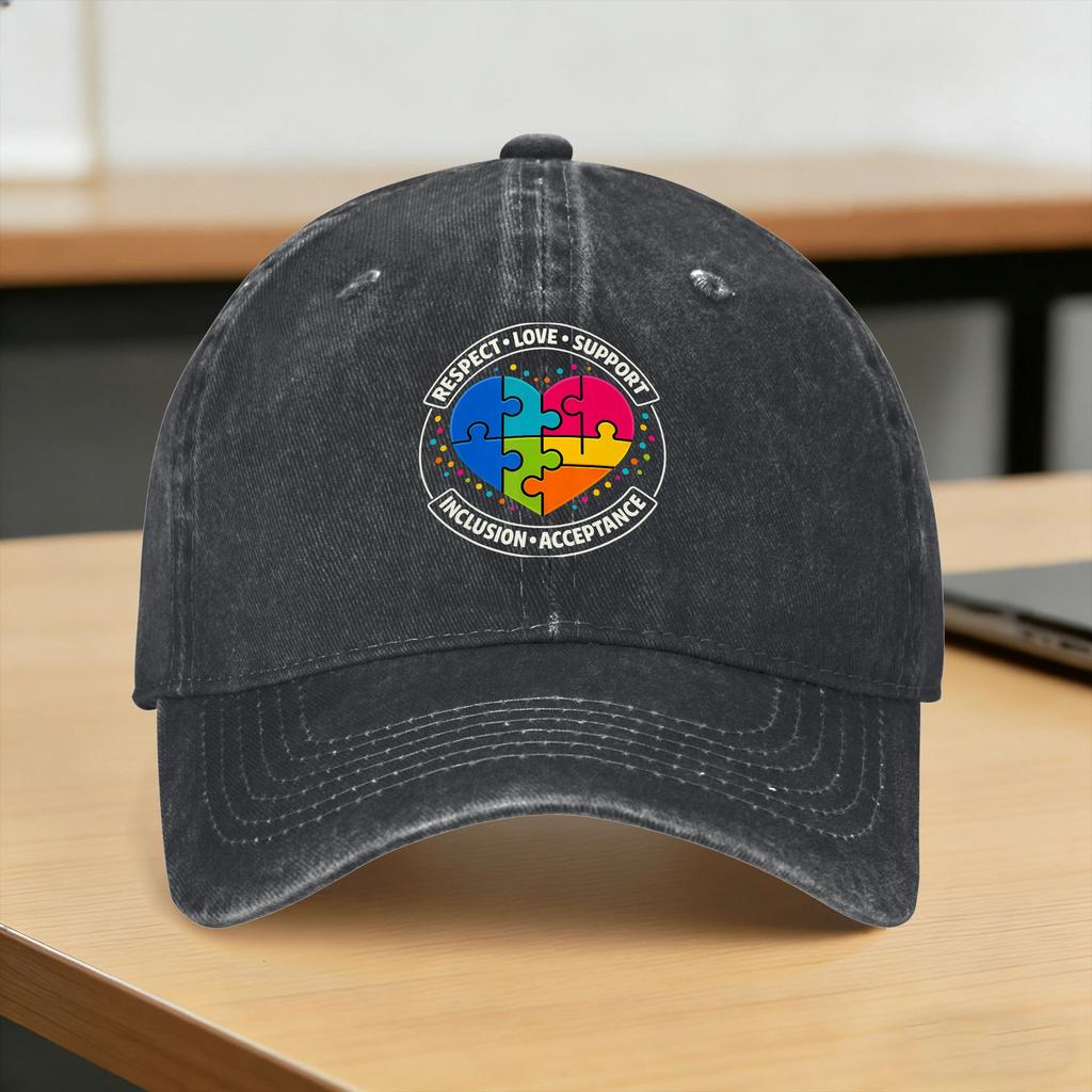 Autism Respect Love Inclusion Puzzle Sun Baseball Cap Vintage Unisex Adult Washed Trucker Hat Adjustable Design Kpop Baseball Caps