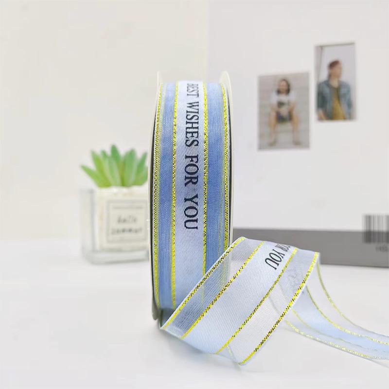 2.5cm Gold-Edged English Ribbon for Birthday Cake & Gift Wrapping, Handmade Bouquet Decoration